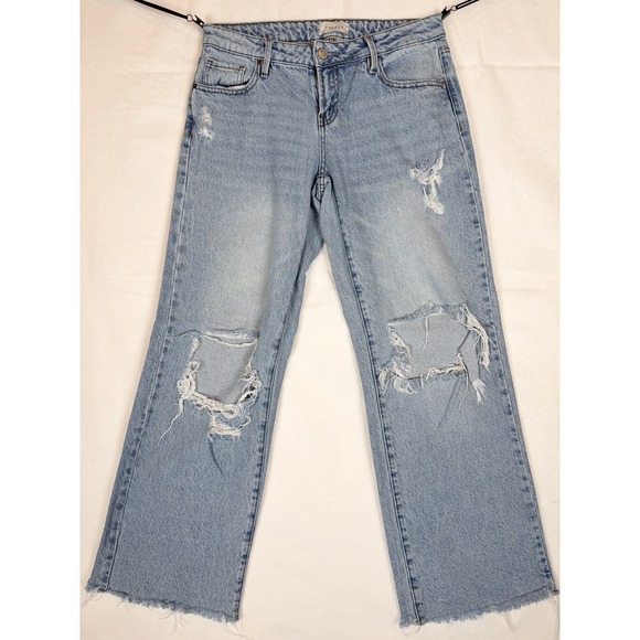 PacSun Denim - PacSun Low Rise Wide Leg Jeans Womens 26 Distressed Lite Wash Raw Hem Y2K Grunge